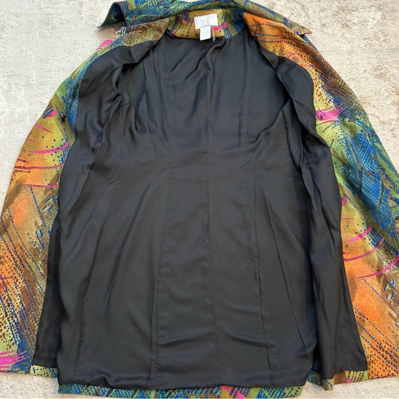 Alberto Makali Multicolour Abstract 3/4 Length Collared Trench Coat Size 6 - Picture 11 of 11